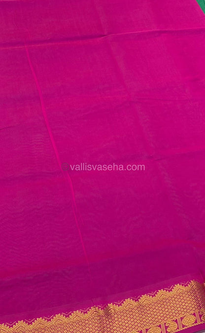 Semi Silk Cotton Saree - Sea Green with Pink Combo - VVSSC001