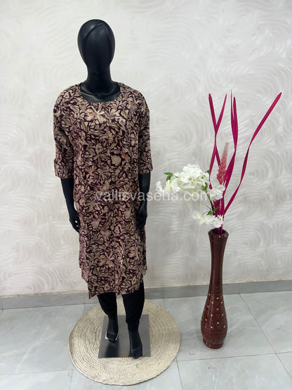 Slub Cotton -  Printed Kurti -  A - Line Cut - VVALK001