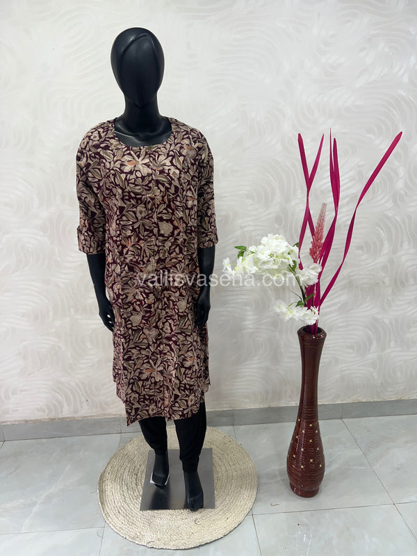 Slub Cotton -  Printed Kurti -  A - Line Cut - VVALK001