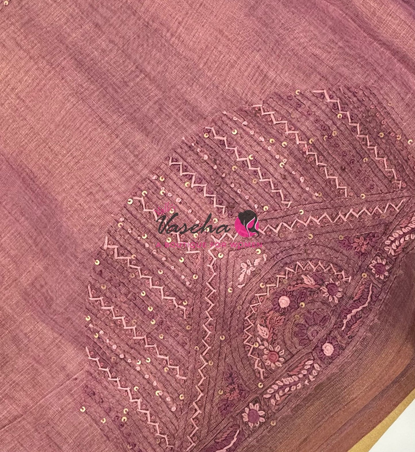 French Knot - Linen Tissue Saree - Onion Pink Shade - VVLFN015