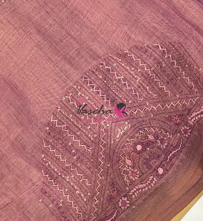 French Knot - Linen Tissue Saree - Onion Pink Shade - VVLFN015