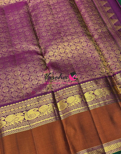 Pure Kanchipuram Silk Saree - Green & Purple Combo - VVPS038