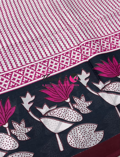 Pure Soft Mul Mul Cotton Sarees - Hand Block Prints - VVMMC011