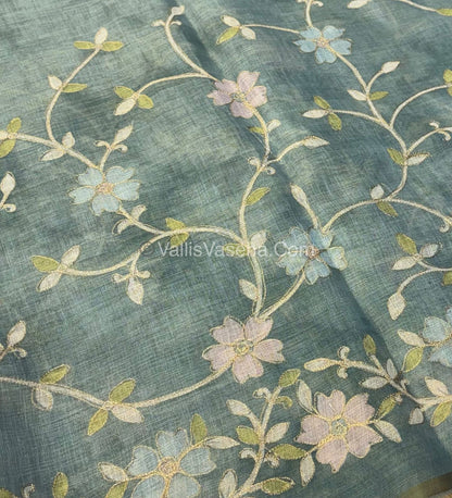 Tissue Linen Saree - Green Shade - VVTLS001