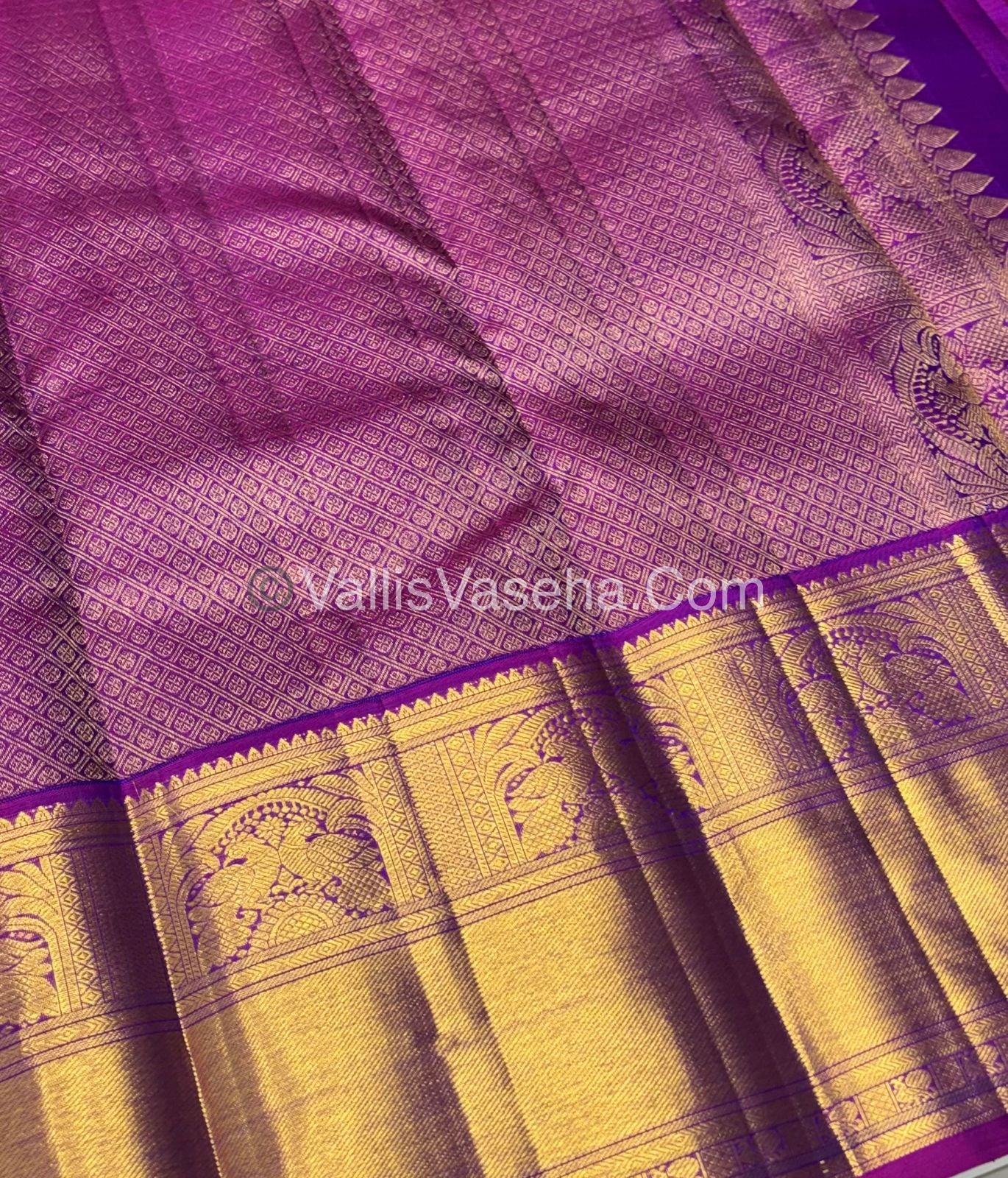 Pure Kanchipuram Silk Saree - Peacock Blue & Purplish Pink Combo - VVPS040