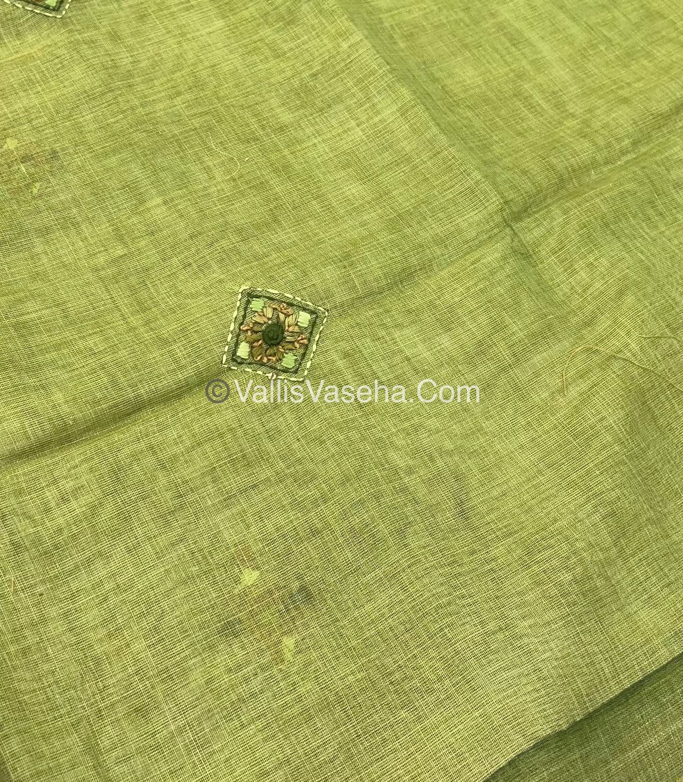 French Knot - Linen Tissue Saree -  Green shade - VVLFN003