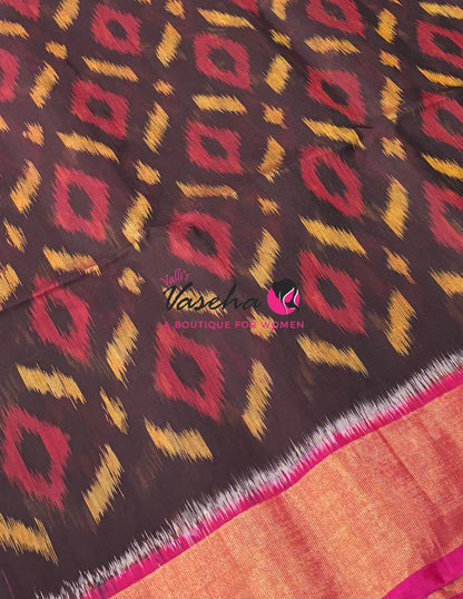 Pochampally Silk Cotton Saree - Brown & Pink Shade - VVPPS001