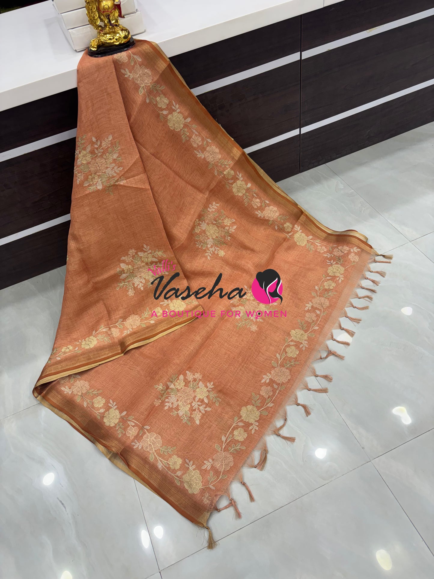Linen Tissue Saree - Orange Shade - VVLTS004