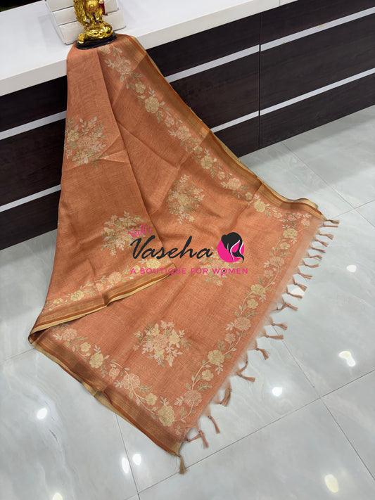 Linen Tissue Saree - Orange Shade - VVLTS004