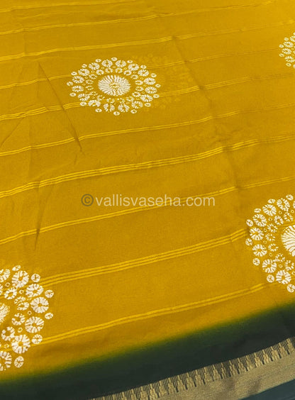Muslin Georgette Saree - Yellow with Green - VVMGS001