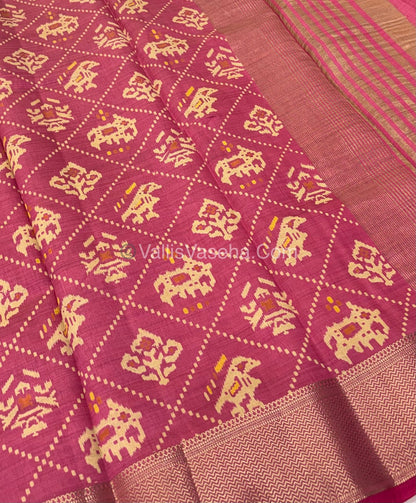 Semi Tussar Silk Saree - Ikkat / Pochampally Design - Light Pink Shade - VVSTS034