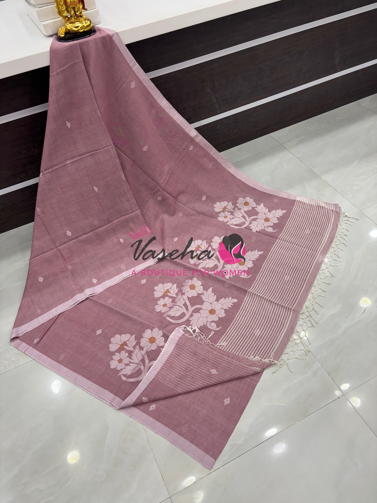 Bengal Kaddhi Cotton Saree | VVBKC002 | Onion Pink Shade