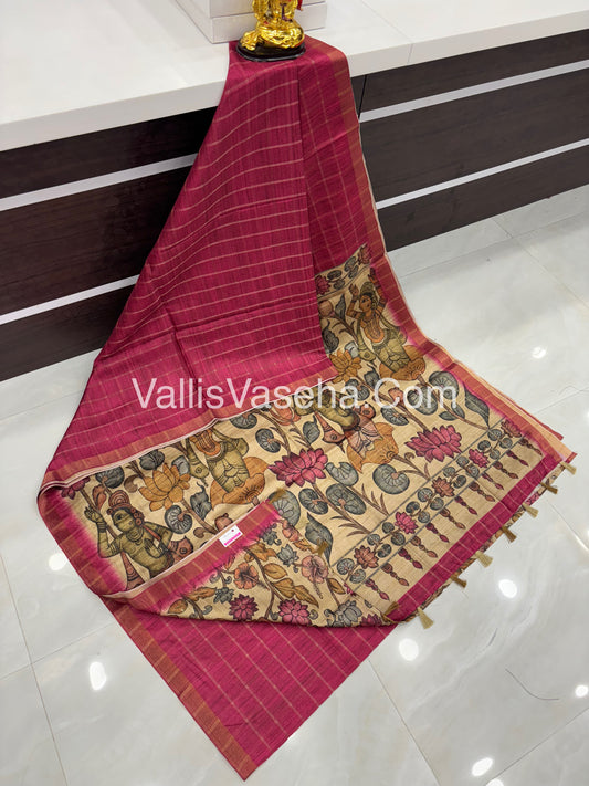 Semi Gicha Tussar Saree - checks pattern - VVSGT001