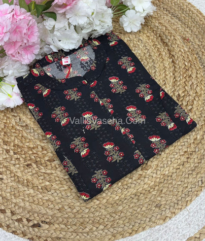 Slub Cotton -  Printed Kurti -  A - Line Cut - VVALK002
