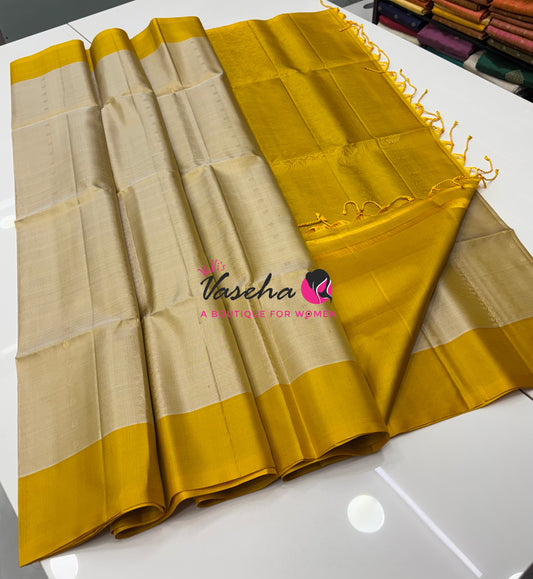 Pure Soft Silk Saree - Cream & Yellow - VVPSS119