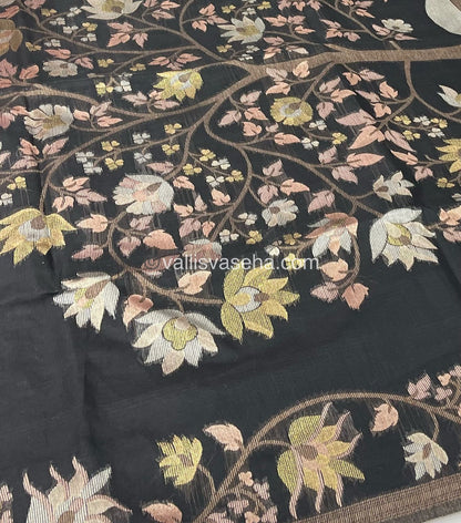 Semi Raw Silk with Jamdhani Design Weaving with Tree Design Pallu - Black Shade - VVRS002