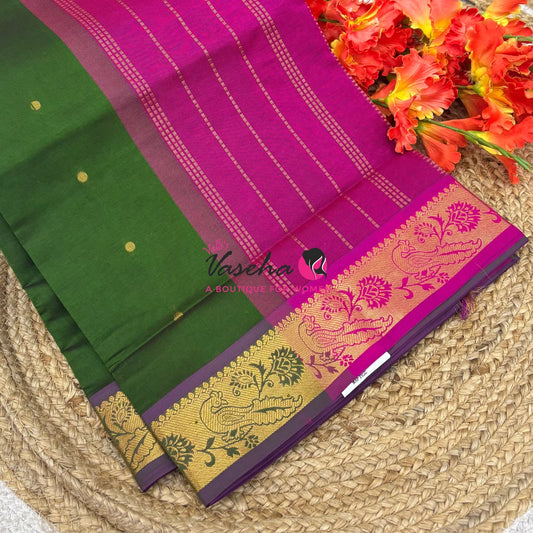 Semi Silk Cotton Saree - Small Round with Zari Butta  -  VVSSC014