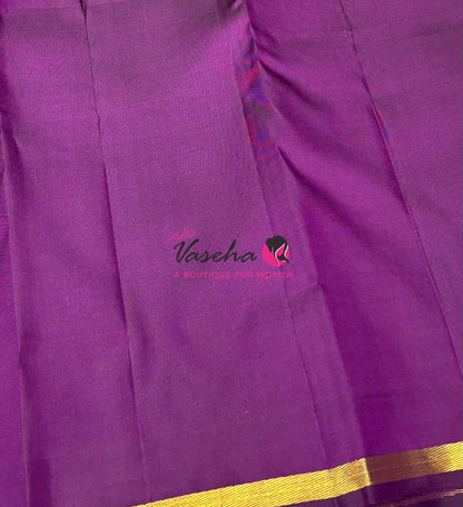 Pure Kanchipuram Silk Saree - Dual Tone Green With Purple Combo - VVPS050