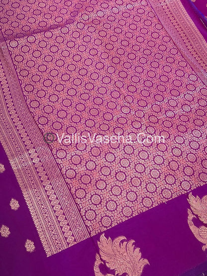 Semi Soft Silk - Peacock Butta Border - Purplish Pink Shade -VVSSS014