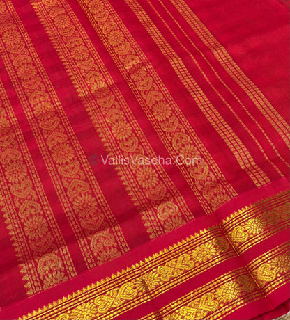 Pure Korvai Silk Cotton With Retta Petta Border - White & Blue kattam pattern with Red   - VVKSC003