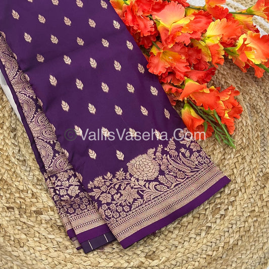 Semi Soft Silk with Border - Dark Purple Shade -VVSSS012