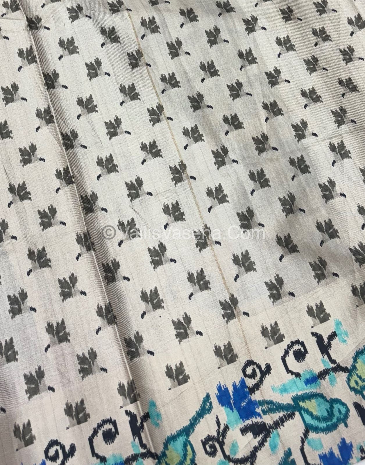 Semi Tussar Silk -Blue With Cream Shade  - VVSTS039