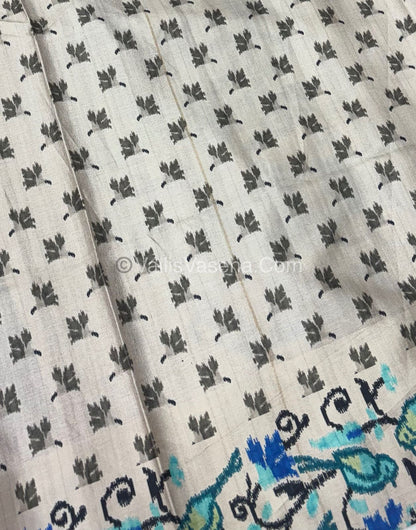 Semi Tussar Silk -Blue With Cream Shade  - VVSTS039