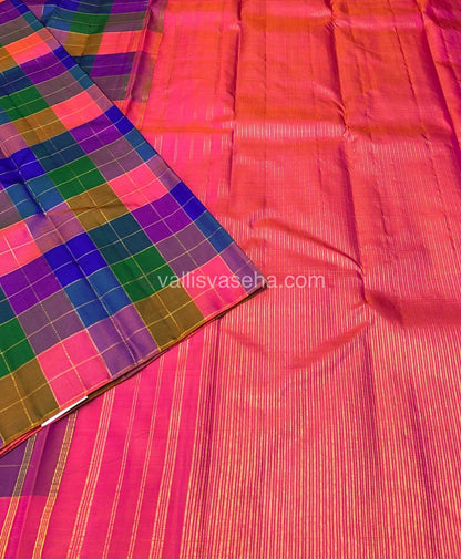 Pure Kanchipuram Silk Saree - Pazhum Pazhamum Checks - VVPS006