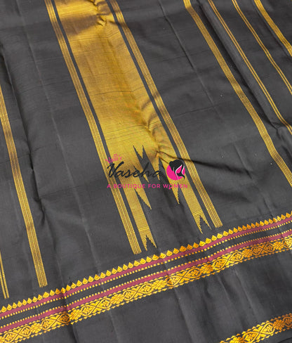 Pure Vintage Korvai Kanchipuram Silk Saree - Yellow & Black Combo - VVPS006