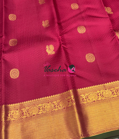Pure Kanchipuram Bridal Silk Saree - Embossed Design - Maroon Sahde - VVPS023