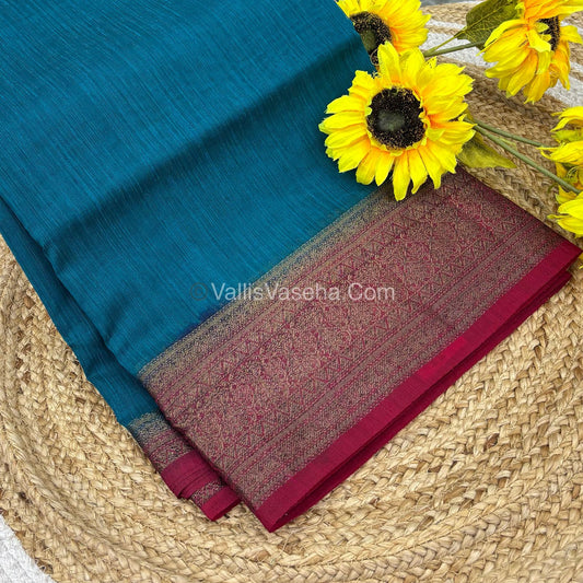 Bamboo Silk Saree - Blue With Pink Shade - VVBSS006