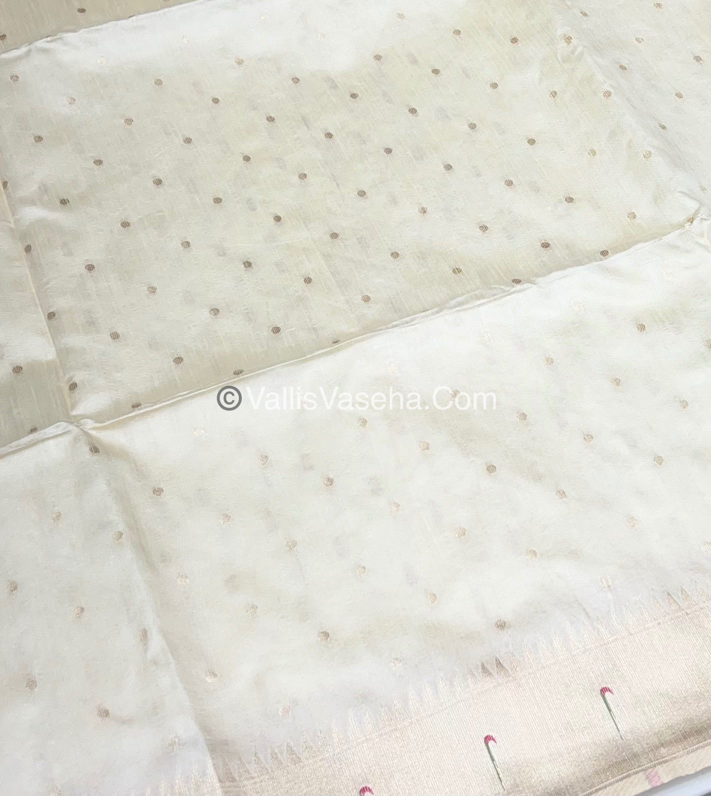 Semi Raw Silk - Paithani Design Weaving - Cream Shade - VVRS005
