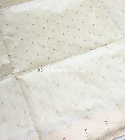 Semi Raw Silk - Paithani Design Weaving - Cream Shade - VVRS005
