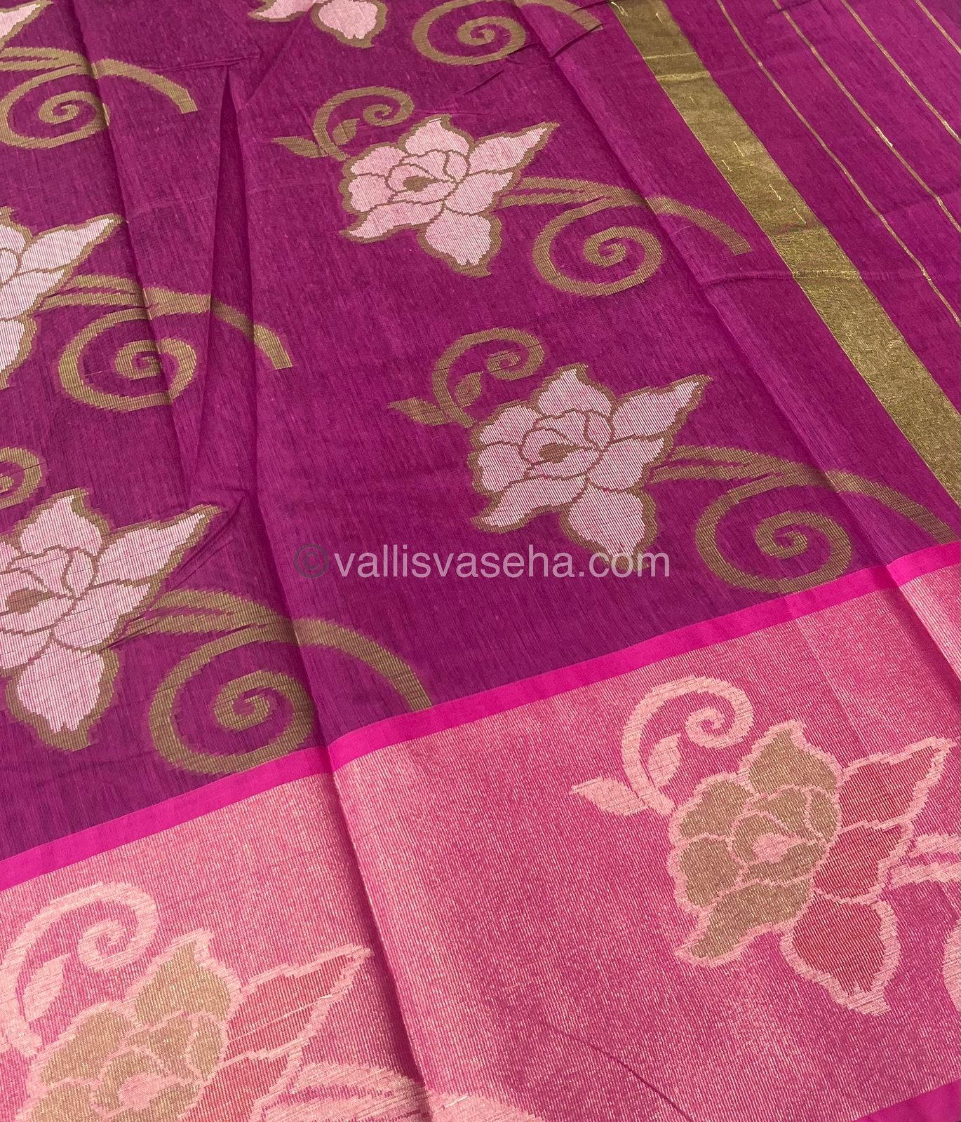 Banarasi Pochampally Weaving Semi Soft Cotton Saree - Black with Purplish Pink - VVBPS001