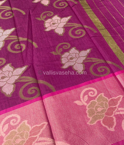 Banarasi Pochampally Weaving Semi Soft Cotton Saree - Black with Purplish Pink - VVBPS001