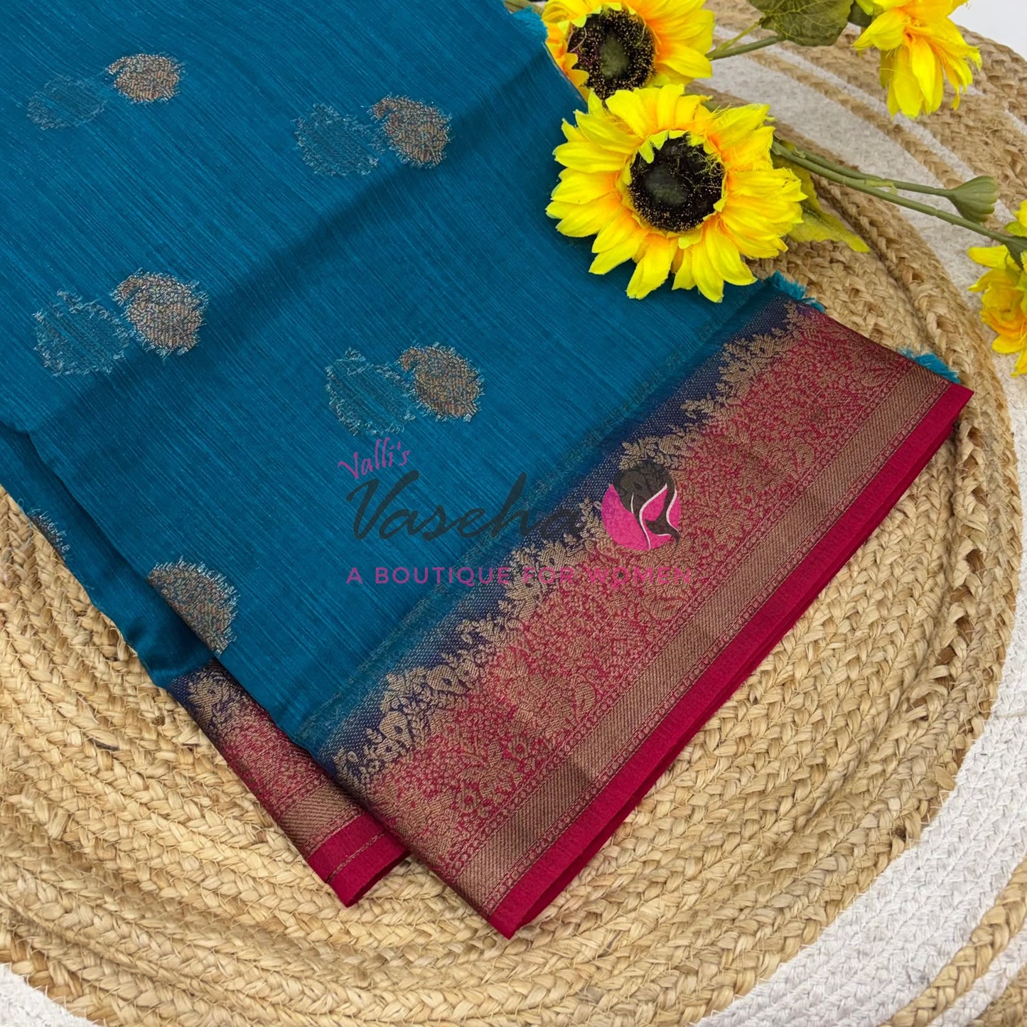 Bamboo Silk Saree- Blue with Pink Shade - VVBSS014
