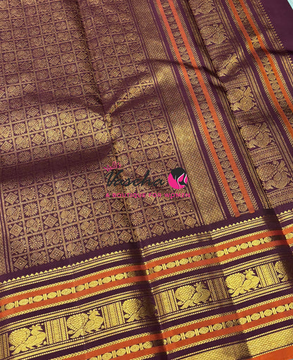 Pure Vintage Korvai Kanchipuram Silk Saree - Light Blue With Wine Brown - VVPS099