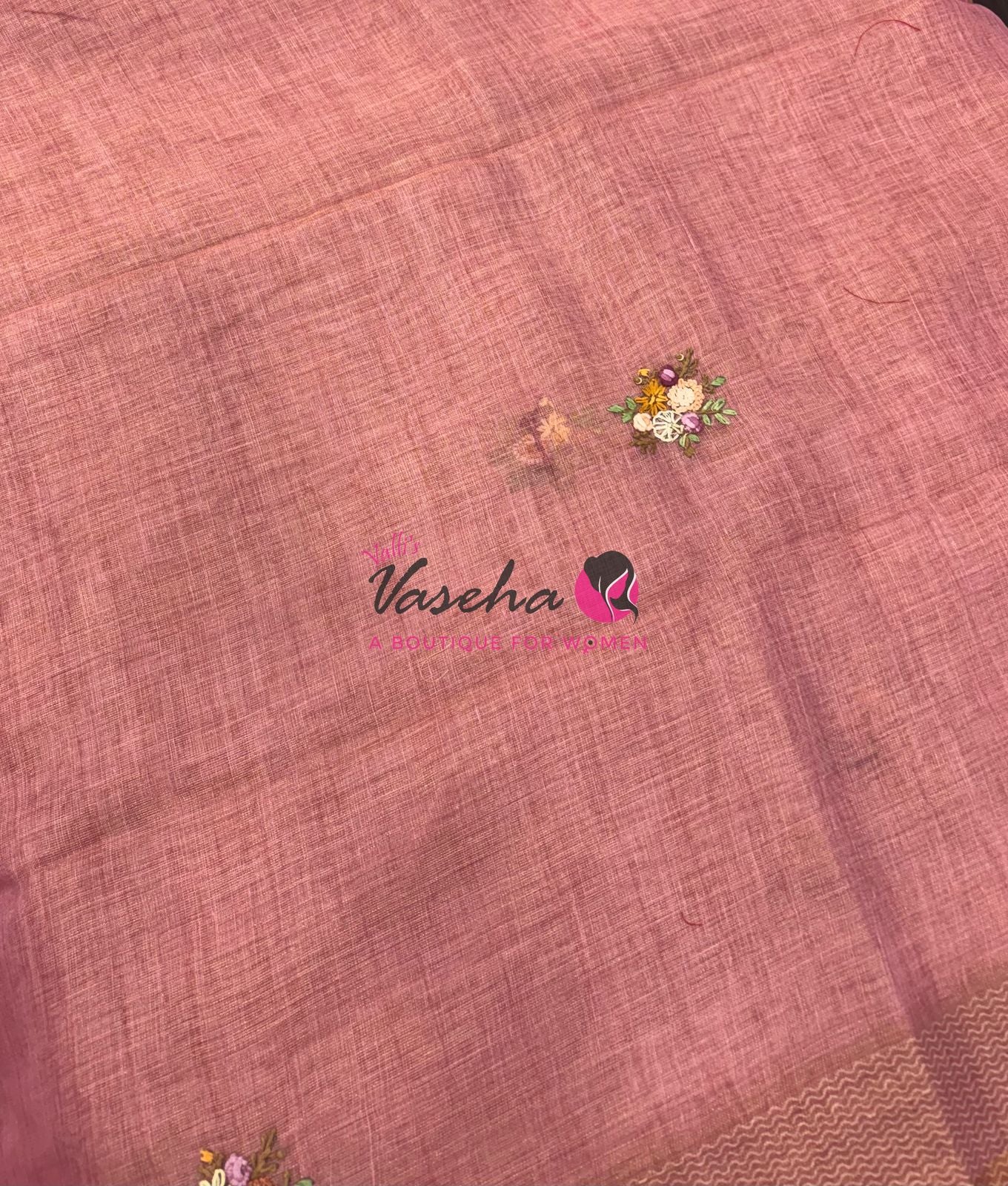 French Knot - Linen Tissue Saree - Pink Shade - VVLFN018