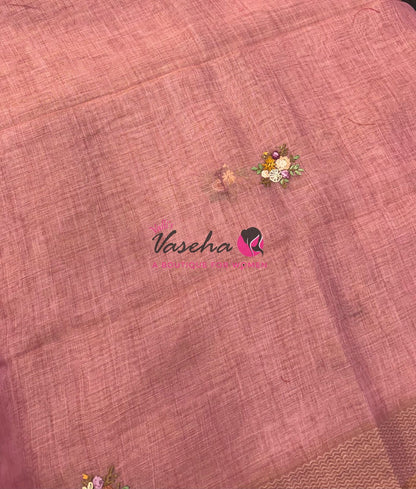 French Knot - Linen Tissue Saree - Pink Shade - VVLFN018