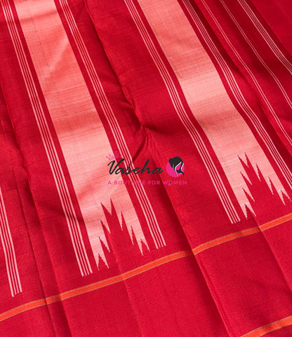 Pure Vintage Korvai Kanchipuram Silk Saree - White/Black & Red Combo - VVPS006