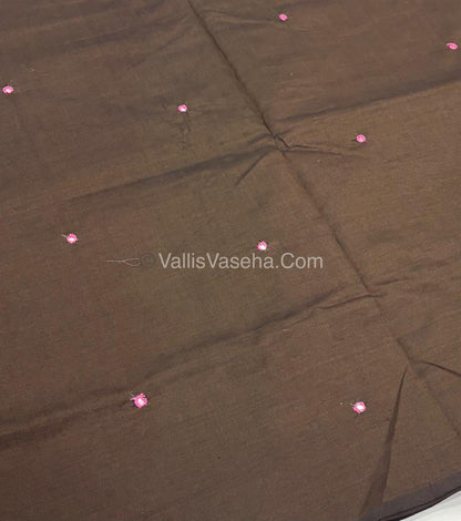 Poly Silk Mixed Cotton - Mirror Work Embroidery - Brown with Pink - VVPCM001
