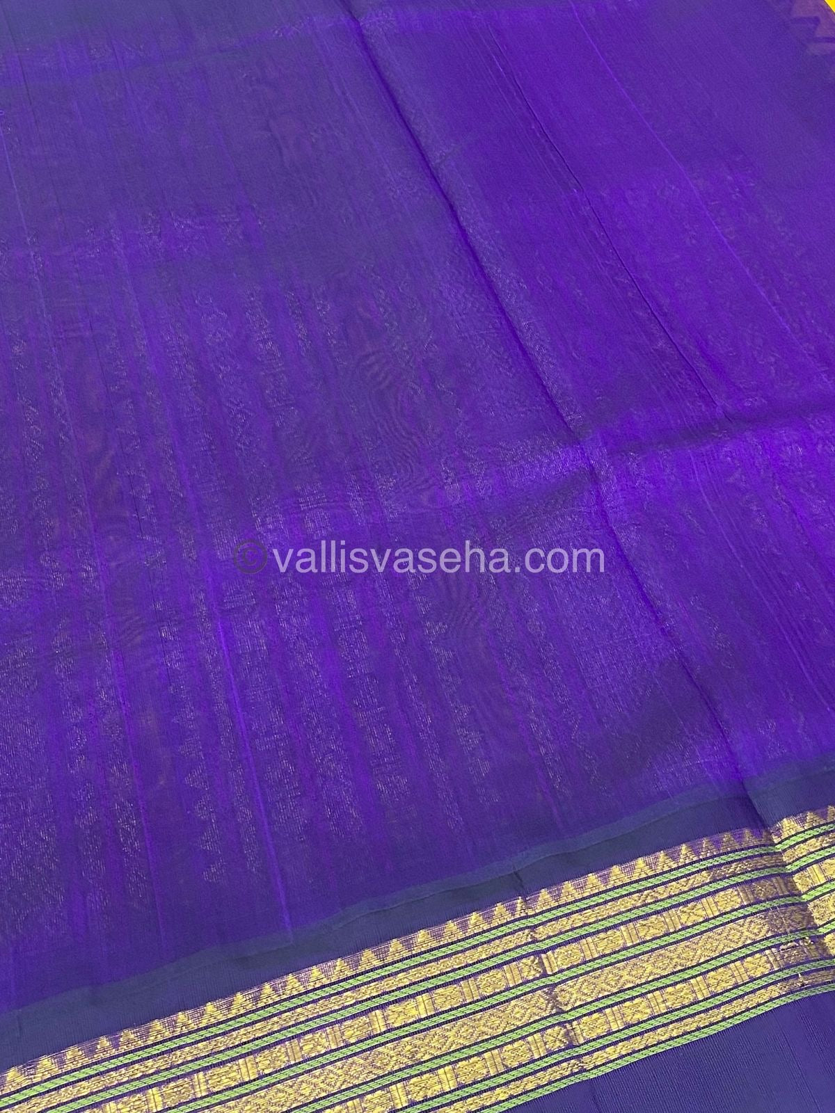 Pure Korvai Silk Cotton Saree - Yellow  with Blue - Retta Petta border - VVKSC004