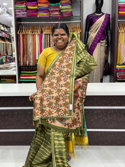 Semi Matka Tussar Silk Saree - Shibori pattern - Green Shade - VVSMT001