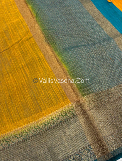 Bamboo Silk Saree -musted with Blue Shade - VVBSS012