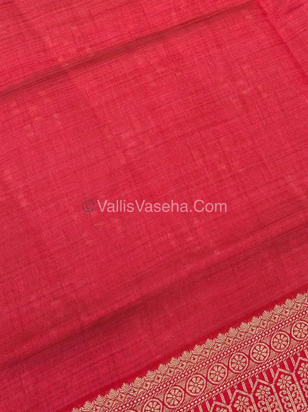 Semi Tussar Silk - Grand Pallu  - Red Shade - VVSTS031