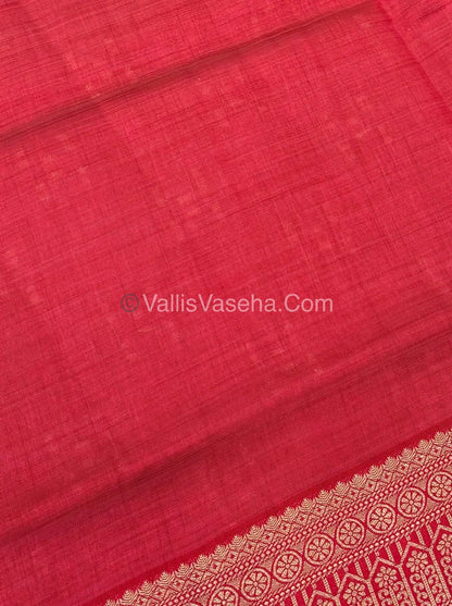 Semi Tussar Silk - Grand Pallu  - Red Shade - VVSTS031