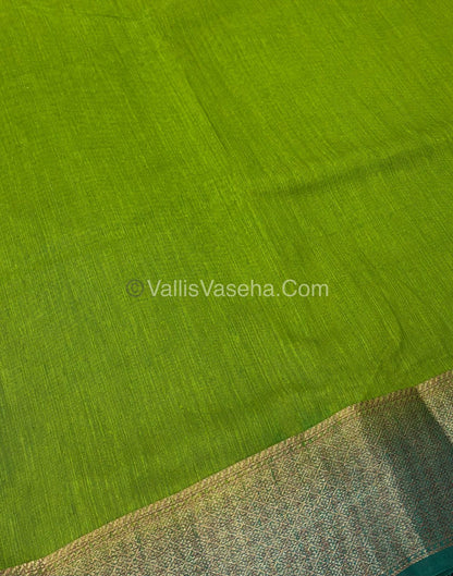 Bamboo Silk Saree -  Green With Blue Shade - VVBSS002