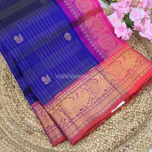 Pure Silk Cotton Saree - Vairavoosi checks - Mayil & Chakkaram - VVMCV002