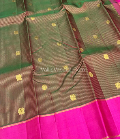 Pure Kanchipuram Silk Saree - Vaira Voosi - Manthulir Green with Pink Combo - VVPS011
