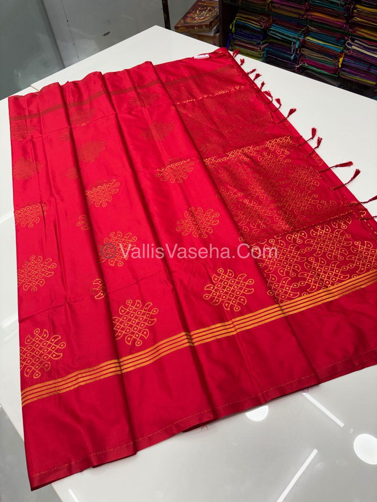 Semi Soft Silk - Kolam Design - Red Shade -VVSSS029